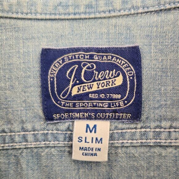 J.Crew Mens Medium Slim Denim Button Down Long Sleeve Tab Collar Shirt - Picture 7 of 8